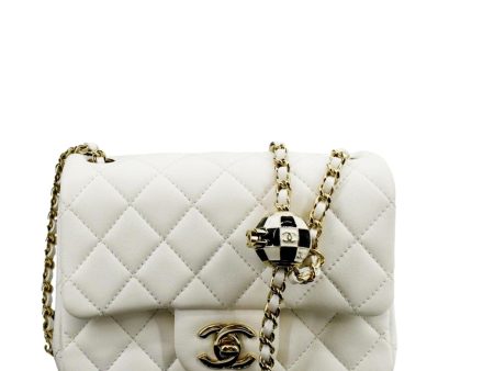 CHANEL Pearl Crush Mini Square Flap Leather Crossbody Bag White For Cheap