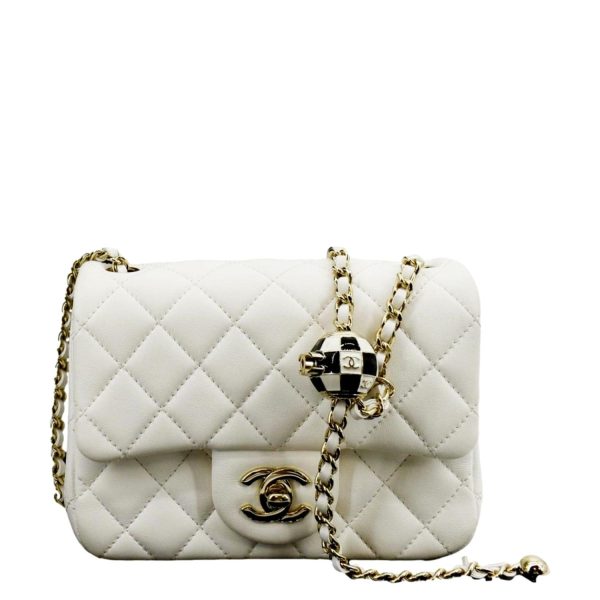 CHANEL Pearl Crush Mini Square Flap Leather Crossbody Bag White For Cheap