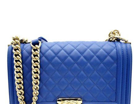 CHANEL Medium Boy Flap Quilted Leather Crossbody Bag Blue For Sale