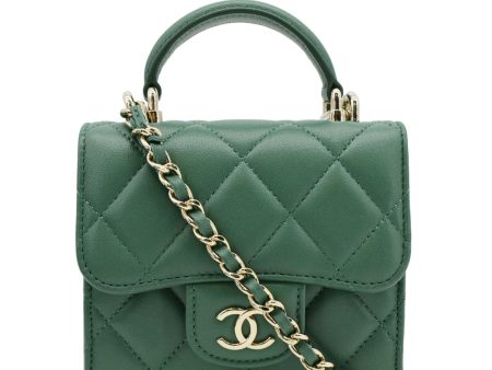 CHANEL Mini Top Handle Leather Crossbody Clutch Bag Green For Cheap