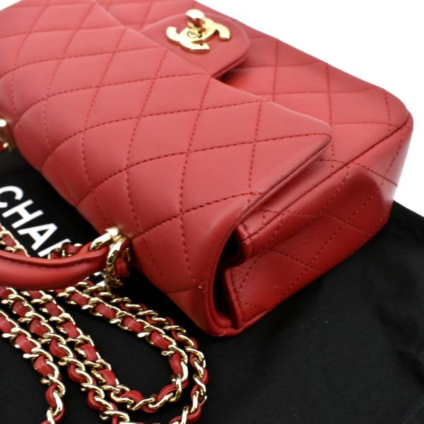 CHANEL Mini Top Handle Rectangular Flap Quilted Leather Crossbody Bag Red Online Sale