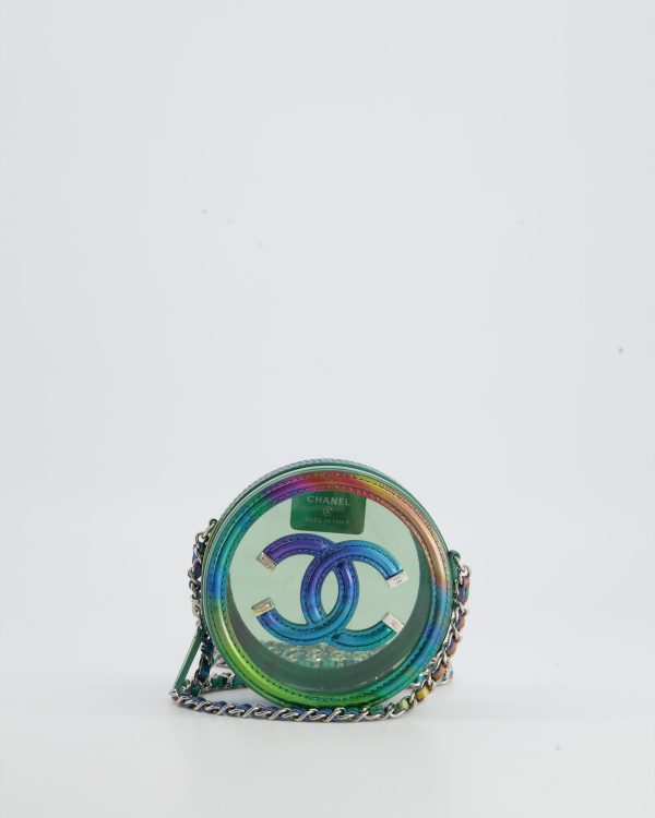 *HOT* Chanel Rainbow Green Filigree PVC CC Mini Round Crossbody Bag with Silver Hardware Hot on Sale