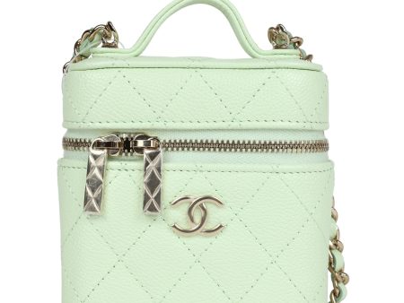 Chanel Mini Top Handle Crossbody Vanity Case Light Green Caviar Gold Hardware For Discount