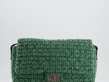 *FIRE PRICE* Chanel Green Tweed 2.55 Large Crossbody Bag with Ruthenium Hardware Cheap