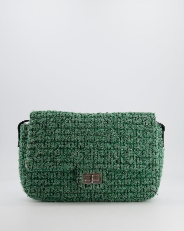 *FIRE PRICE* Chanel Green Tweed 2.55 Large Crossbody Bag with Ruthenium Hardware Cheap