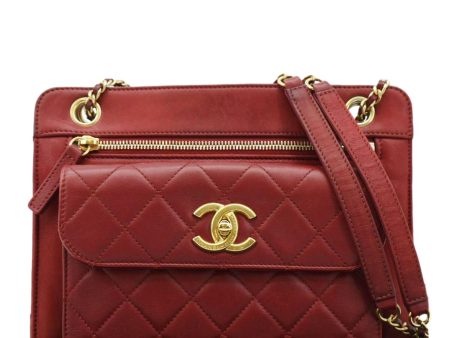 CHANEL Square Front Pocket Quilted Leather Chain Crossbody Bag Red Online Sale