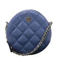 CHANEL Round Clutch with Chain Mini Quilted Iridescent Caviar Leather Crossbody Bag Shiny Blue on Sale