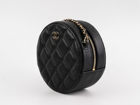 Chanel Mini Round Caviar Crossbody Bag Black For Cheap