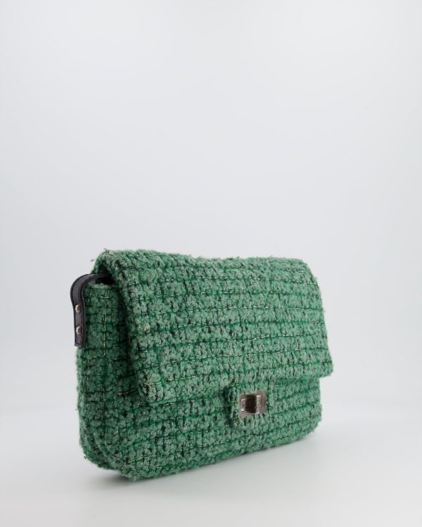 *FIRE PRICE* Chanel Green Tweed 2.55 Large Crossbody Bag with Ruthenium Hardware Cheap