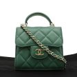 CHANEL Mini Top Handle Leather Crossbody Clutch Bag Green For Cheap