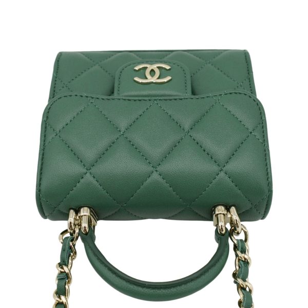 CHANEL Mini Top Handle Leather Crossbody Clutch Bag Green For Cheap