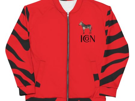 Zebra-ICON (Red) Unisex Bomber Jacket For Sale